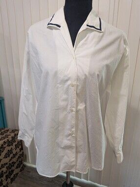 Next Collection Button Down Blouse With Navy Ribbon Accent On Collar